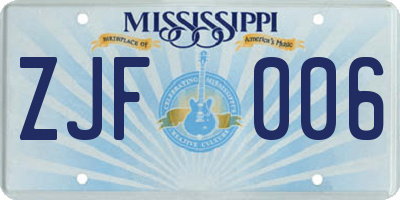 MS license plate ZJF006