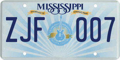 MS license plate ZJF007