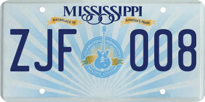 MS license plate ZJF008