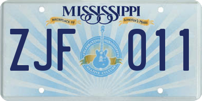 MS license plate ZJF011