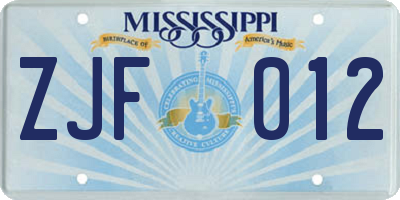 MS license plate ZJF012