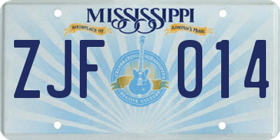 MS license plate ZJF014