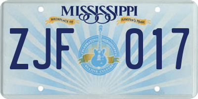 MS license plate ZJF017