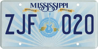 MS license plate ZJF020