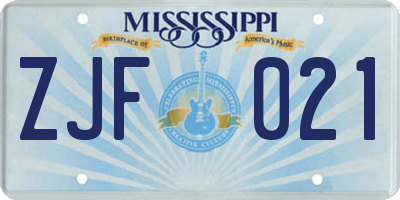 MS license plate ZJF021