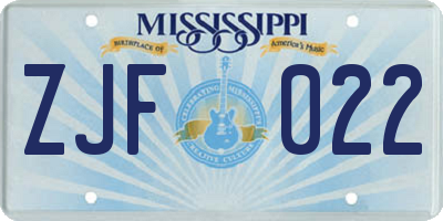 MS license plate ZJF022