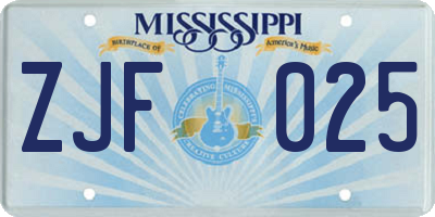 MS license plate ZJF025