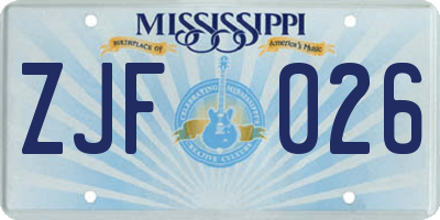 MS license plate ZJF026
