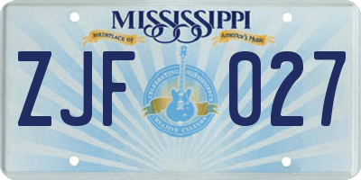 MS license plate ZJF027