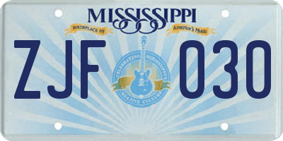 MS license plate ZJF030