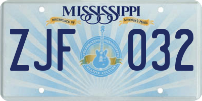 MS license plate ZJF032