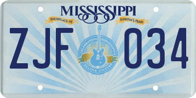 MS license plate ZJF034