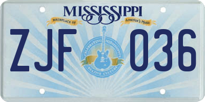 MS license plate ZJF036