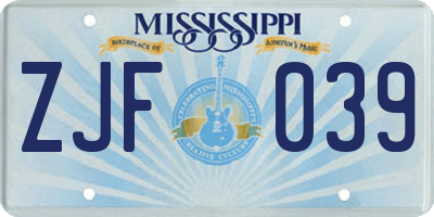 MS license plate ZJF039