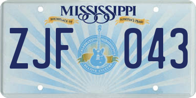MS license plate ZJF043