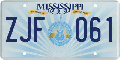 MS license plate ZJF061