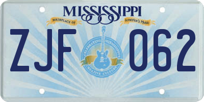 MS license plate ZJF062
