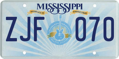 MS license plate ZJF070