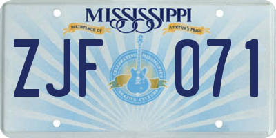 MS license plate ZJF071