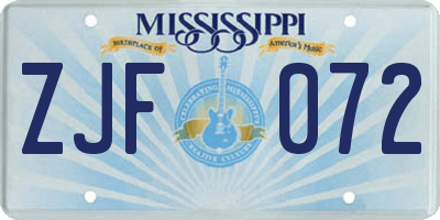 MS license plate ZJF072