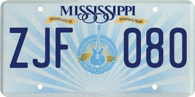 MS license plate ZJF080