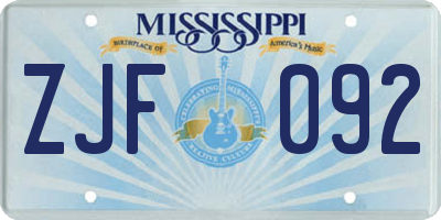 MS license plate ZJF092