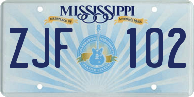 MS license plate ZJF102