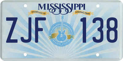 MS license plate ZJF138