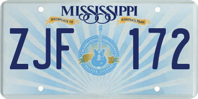 MS license plate ZJF172