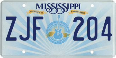 MS license plate ZJF204