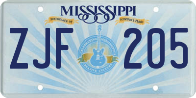 MS license plate ZJF205