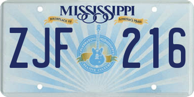 MS license plate ZJF216