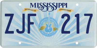 MS license plate ZJF217