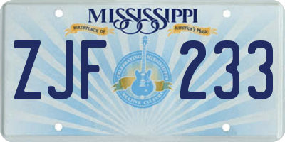 MS license plate ZJF233
