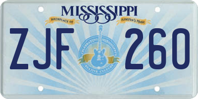 MS license plate ZJF260