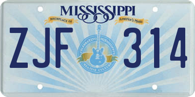 MS license plate ZJF314
