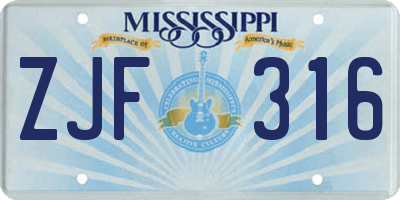 MS license plate ZJF316