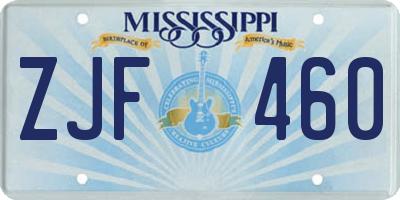 MS license plate ZJF460