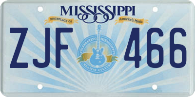 MS license plate ZJF466