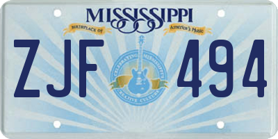 MS license plate ZJF494