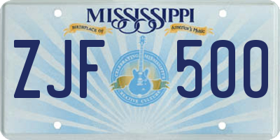 MS license plate ZJF500