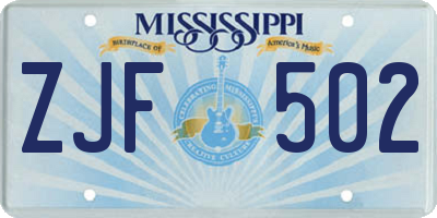 MS license plate ZJF502