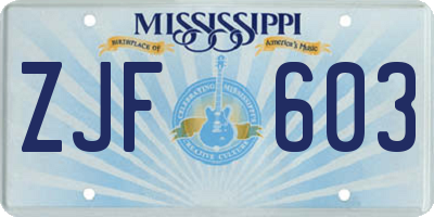 MS license plate ZJF603