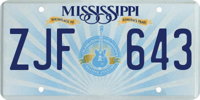 MS license plate ZJF643