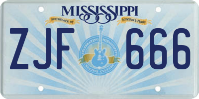 MS license plate ZJF666