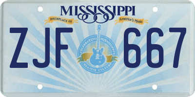 MS license plate ZJF667