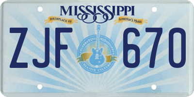 MS license plate ZJF670