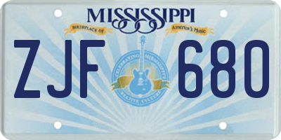 MS license plate ZJF680