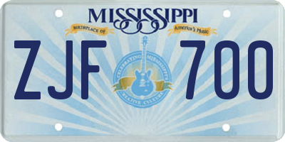 MS license plate ZJF700