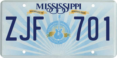 MS license plate ZJF701
